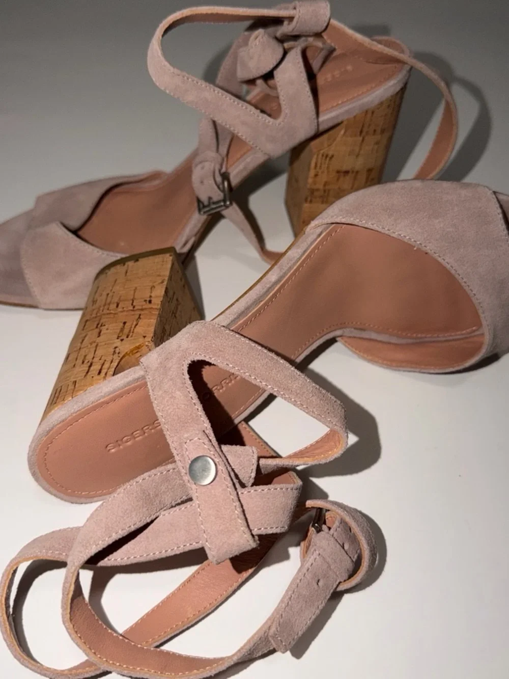 Sigerson Morrison Suede Block Heel Sandals - Taupe Pink